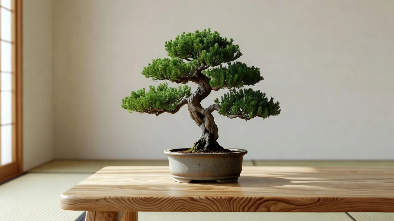 陶器鉢に植えられた松の盆栽